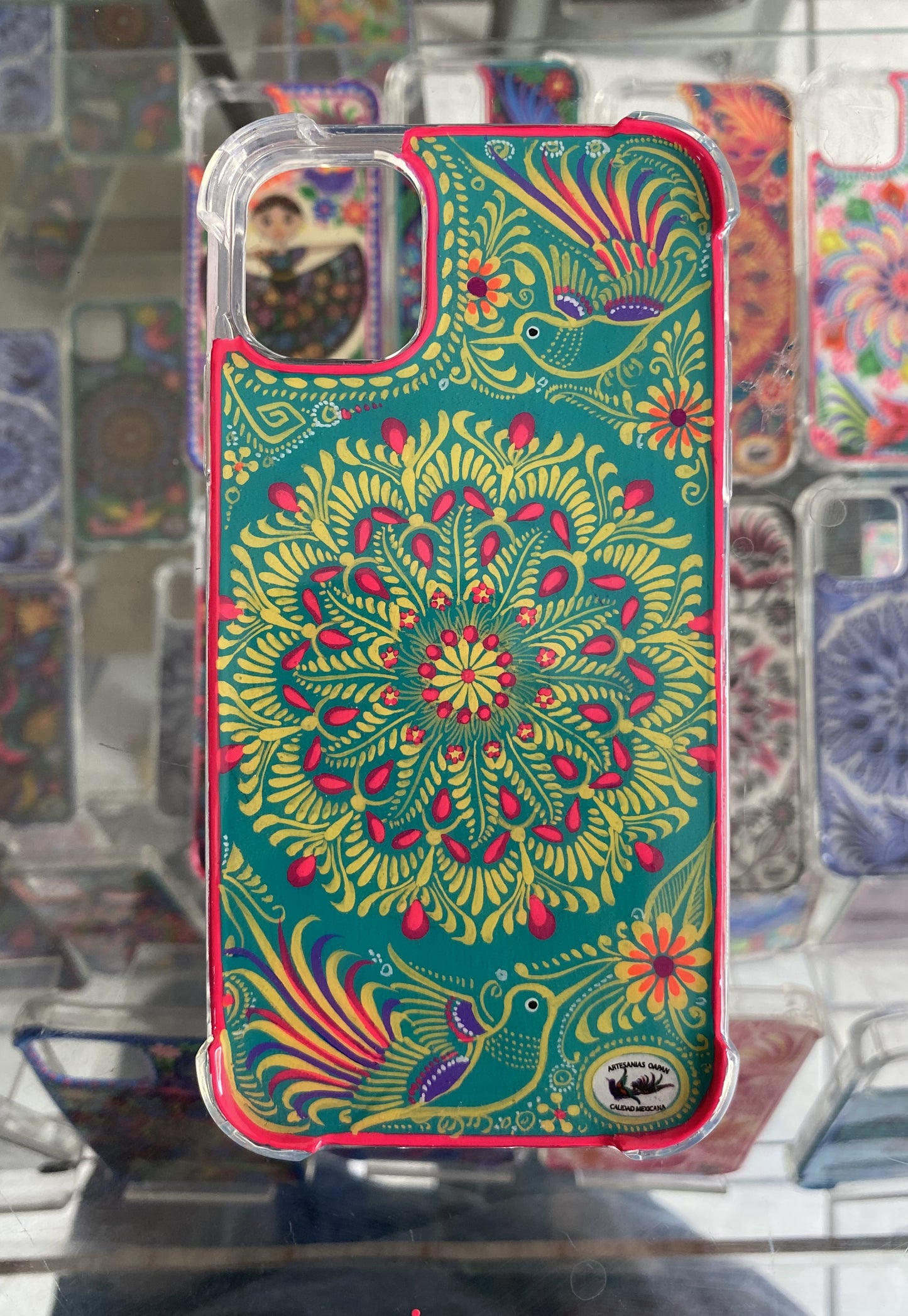 mándala destello fondo turquesa (funda para iPhone)