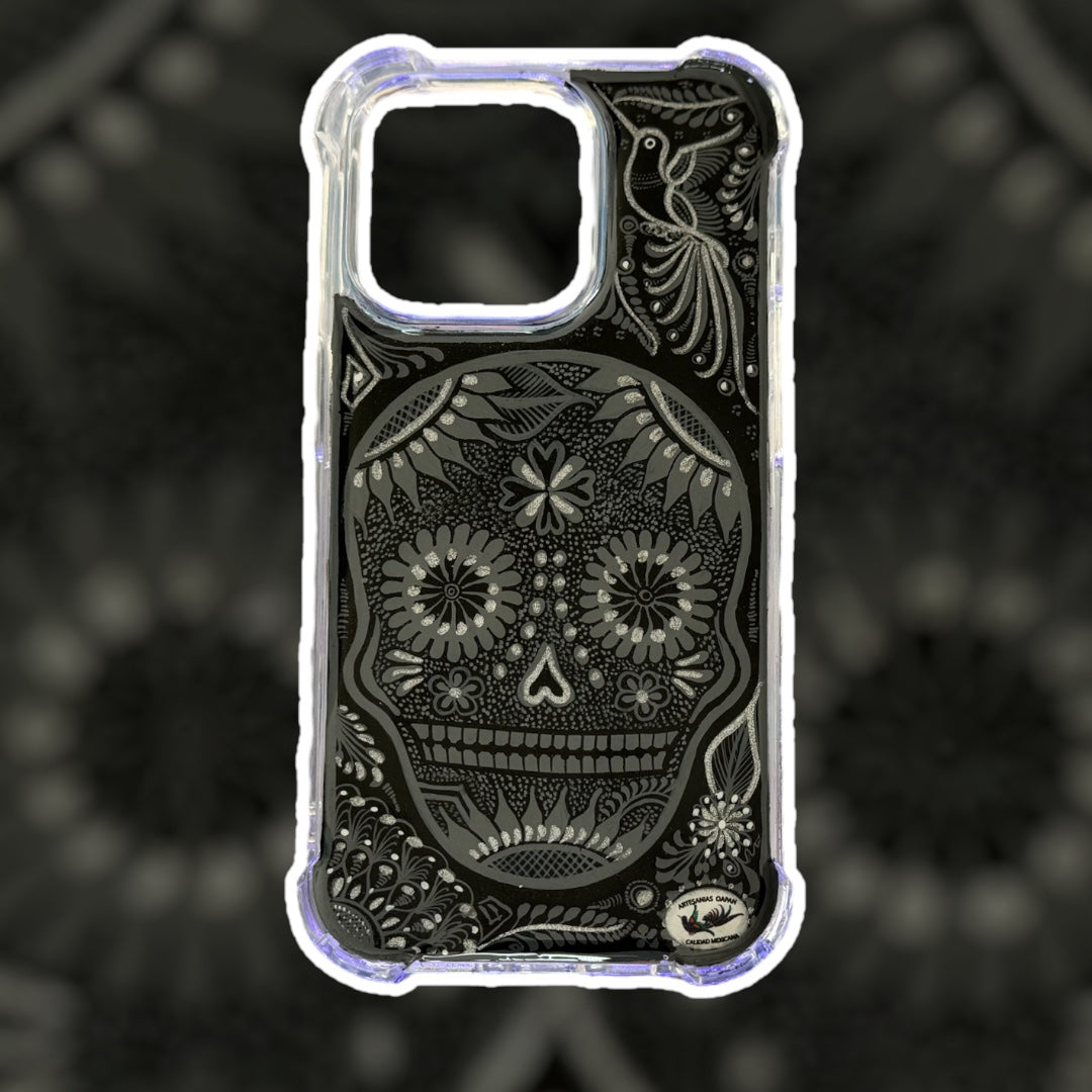 Calavera gris con plateado funda para iphone