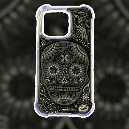 Calavera gris con plateado funda para iphone