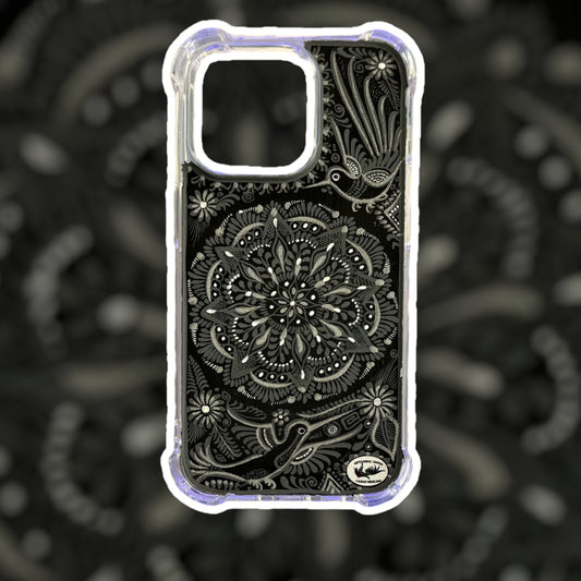 Mándala gris con plateado funda para iPhone