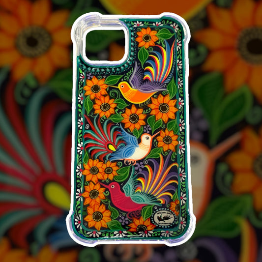 Colibríes con girasoles funda para iphone