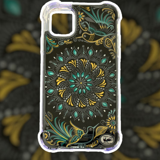 Mándala dorado con esmeralda funda para iphone