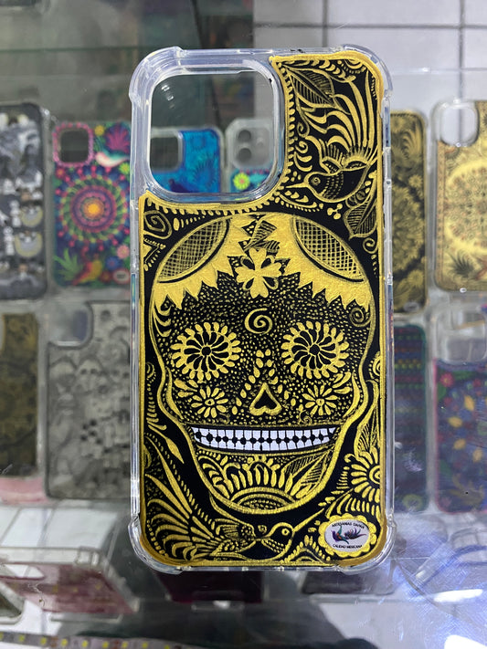 diseño calavera dorada fondo negro para iPhone
