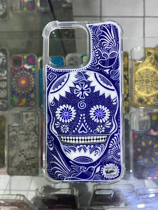 diseño calavera blanca fondo azul para  iPhone