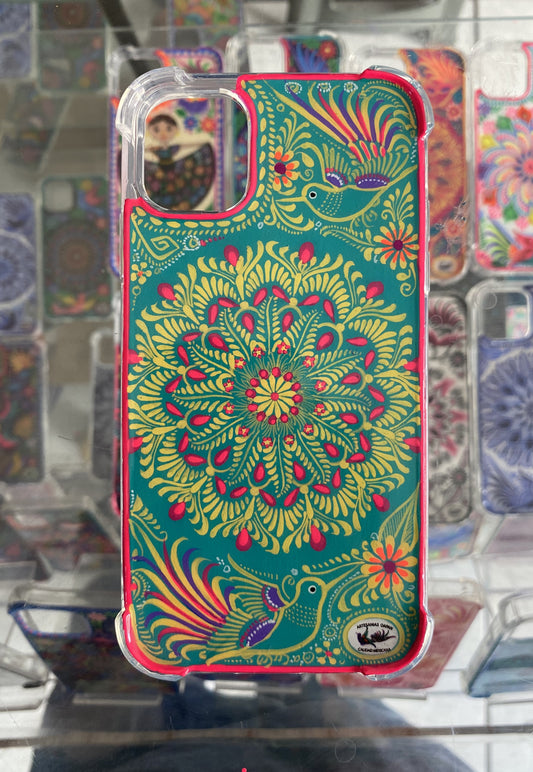mándala destello fondo turquesa (funda para iPhone)